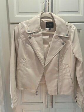 Express Cream Moto Leather Jacket Small